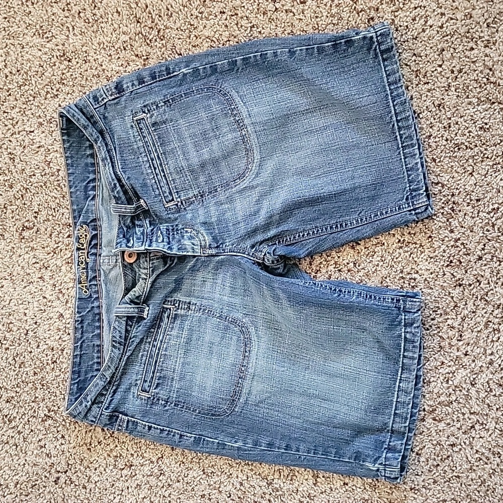Button fly denim shorts, longer length